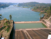 View from the crest of Nam Ngum Dam toward downstream