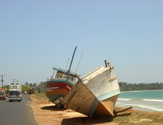 The ship thrown on the beach by Tsunami